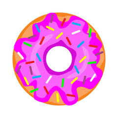 pink donut isolated on white background, flat design illustration. Cartoon illustration. 