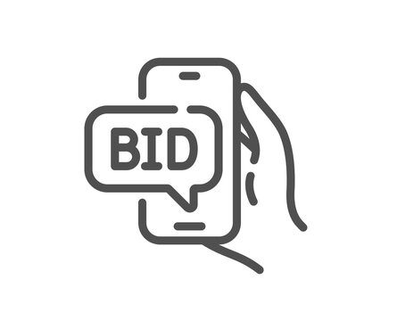 Bid Offer Line Icon. Auction Sign. Raise The Price Up Symbol. Quality Design Element. Linear Style Bid Offer Icon. Editable Stroke. Vector