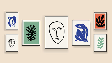 Matisse Abstract Art Set, Aesthetic Modern Art, Boho Decor, Minimalist Art, Illustration, Vector, Poster, Postcard. Collection for decoration. Vector all isolated. Set of abstract trendy creative art.