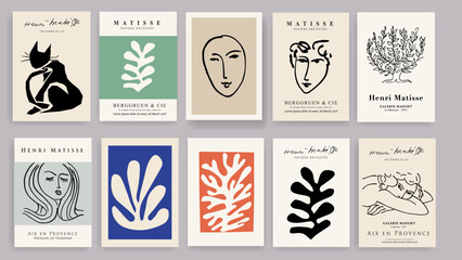 Fototapeta na wymiar Matisse Abstract Art Set, Aesthetic Modern Art, Boho Decor, Minimalist Art, Illustration, Vector, Poster, Postcard. Collection for decoration. Vector all isolated. Set of abstract trendy creative art.