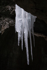 Glorious icicles and icefall in the winter gorge