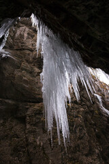 Glorious icicles and icefall in the winter gorge