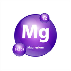 Magnesium (Mg) icon structure chemical element round shape circle purple. 3D Illustration vector. Chemical element of periodic table Sign with atomic number. Study in science for education	