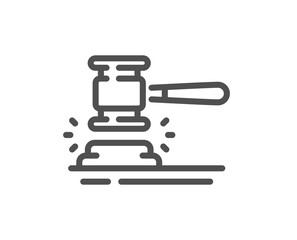 Auction hammer line icon. Bid offer sign. Lot was sold symbol. Quality design element. Linear style auction hammer icon. Editable stroke. Vector