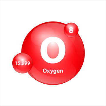 Oxygen (O) icon structure chemical element round shape circle red easily. Chemical element of periodic table Sign with atomic number. Study in science for education. 3D Illustration vector.	