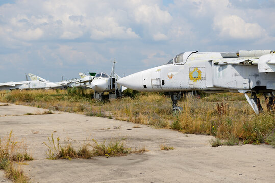 BILA TSERKVA, UKRAINE - AUGUST 25: The view on disassembled Ukrainian Sukhoi Su-24 supersonic all-weather attack aircraft on August 25, 2021 in Bila Tserkva, Ukraine.