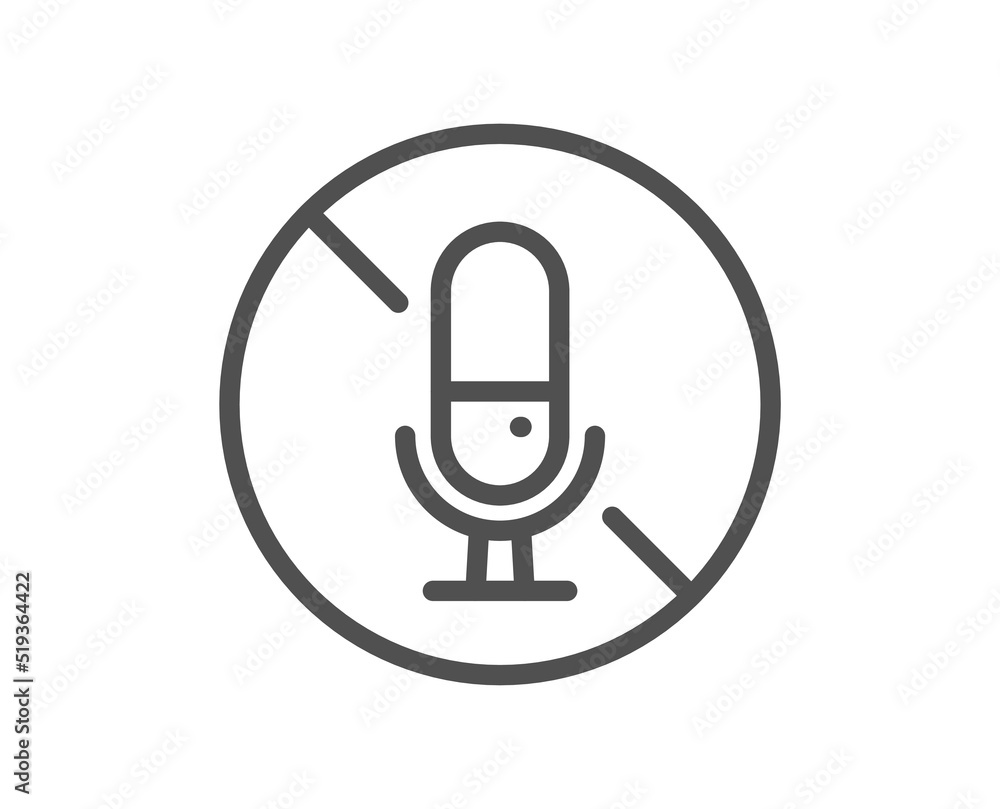 Poster no microphone line icon. mute mic sign. no voice record symbol. quality design element. linear style