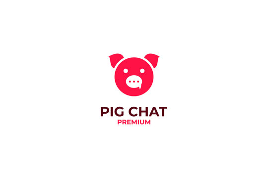Flat minimalist pig chat logo design vector template illustration idea