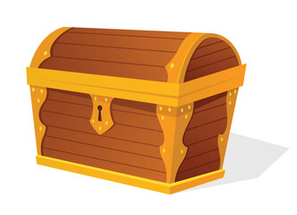 Chest. Empty old wooden chest for gold treasure. Cartoon ancient container for pirates isolated vector icon on white. Game wooden antique box for treasure