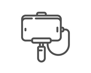 Selfie stick line icon. Phone portrait photo sign. Mobile accessories symbol. Quality design element. Linear style selfie stick icon. Editable stroke. Vector