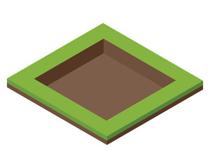 House construction Isometric stage. Visualization of modern building process. Digging pit phase