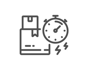 Delivery time line icon. Parcel shipment sign. Express service symbol. Quality design element. Linear style delivery time icon. Editable stroke. Vector