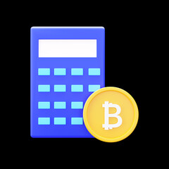 3D Render Of Coin And Calculator Against Black Background.