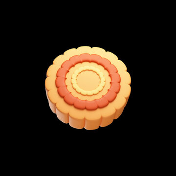 Red And Orange Mooncake 3D Illustration On Black Background.