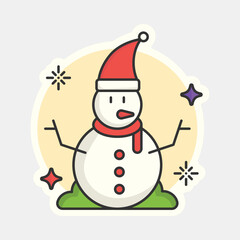 Sticker Style Colorful Snowman Icon On White Background.