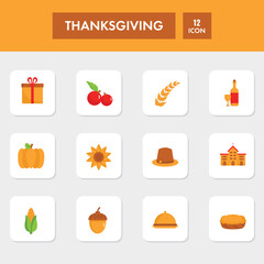 Flat Style Thanksgiving Square Icon Set.