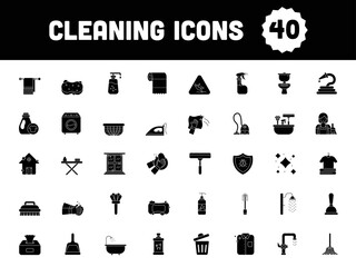 Glyph Cleaning Icon Or Symbol In Flat Style.