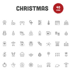 40 Christmas Celebration Icons Pack In Linear Style.