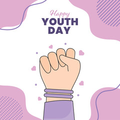 Happy Youth Day Concept With Human Hand Fist On Pink And White Background.