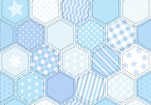 A vector illustration of a patchwork quilt background in shades of blue. EPS10 vector format. 