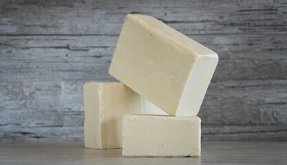Natural Olive oil soap. Organic handmade soap bars with olive branch concept. Skin care products. Selective focus.