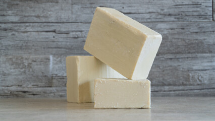 Natural Olive oil soap. Organic handmade soap bars with olive branch concept. Skin care products. Selective focus.