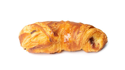 Butter croissant Isolated. Puff pastry pie, sweet kipferl, buttery flaky viennoiseries, layered yeast leavened dough pastry on white background