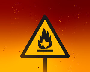 Texas' silhouette placed on a fire warning sign.
Wildfires in Texas crisis, burning forests, summer high temperatures, global warming, climate changes and heatwave concepts. Vector illustration