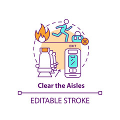 Clear aisles concept icon. Surviving plane crash abstract idea thin line illustration. Emergency evacuation. Isolated outline drawing. Editable stroke. Arial, Myriad Pro-Bold fonts used