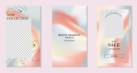 Holographic gradient vector illustration. Pastel colors. Fashion design template. Backgrounds for stories, layout, print template design.