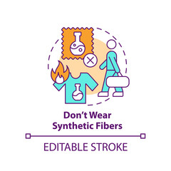 Dont wear synthetic fibers concept icon. Surviving plane crash abstract idea thin line illustration. Flammable clothes. Isolated outline drawing. Editable stroke. Arial, Myriad Pro-Bold fonts used