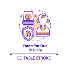 Dont put out fire concept icon. Evacuation from burning house abstract idea thin line illustration. Wait for firefighters. Isolated outline drawing. Editable stroke. Arial, Myriad Pro-Bold fonts used