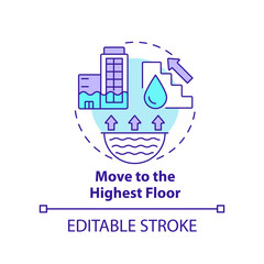 Move to highest floor concept icon. Flood precautionary measure abstract idea thin line illustration. High-rise building. Isolated outline drawing. Editable stroke. Arial, Myriad Pro-Bold fonts used