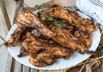 Grilled turkey breast steaks on a plate