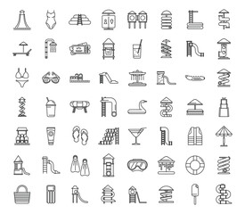 Water park icons set outline vector. Slide pool