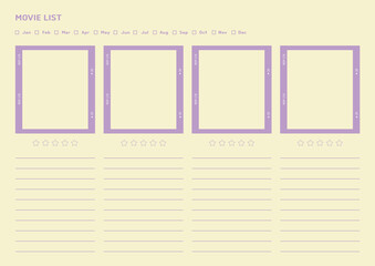 Note, scheduler, diary, planner document template illustration. My movie review list.