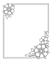 Frame in eastern tradition. Stylized with henna tattoos decorative pattern for decorating covers for book, notebook, casket, magazine, postcard and folder. Flower border in mehndi style.