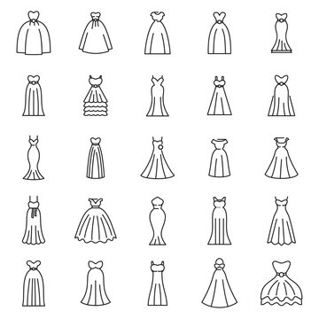Wedding dress icons set outline vector. Bride accessories