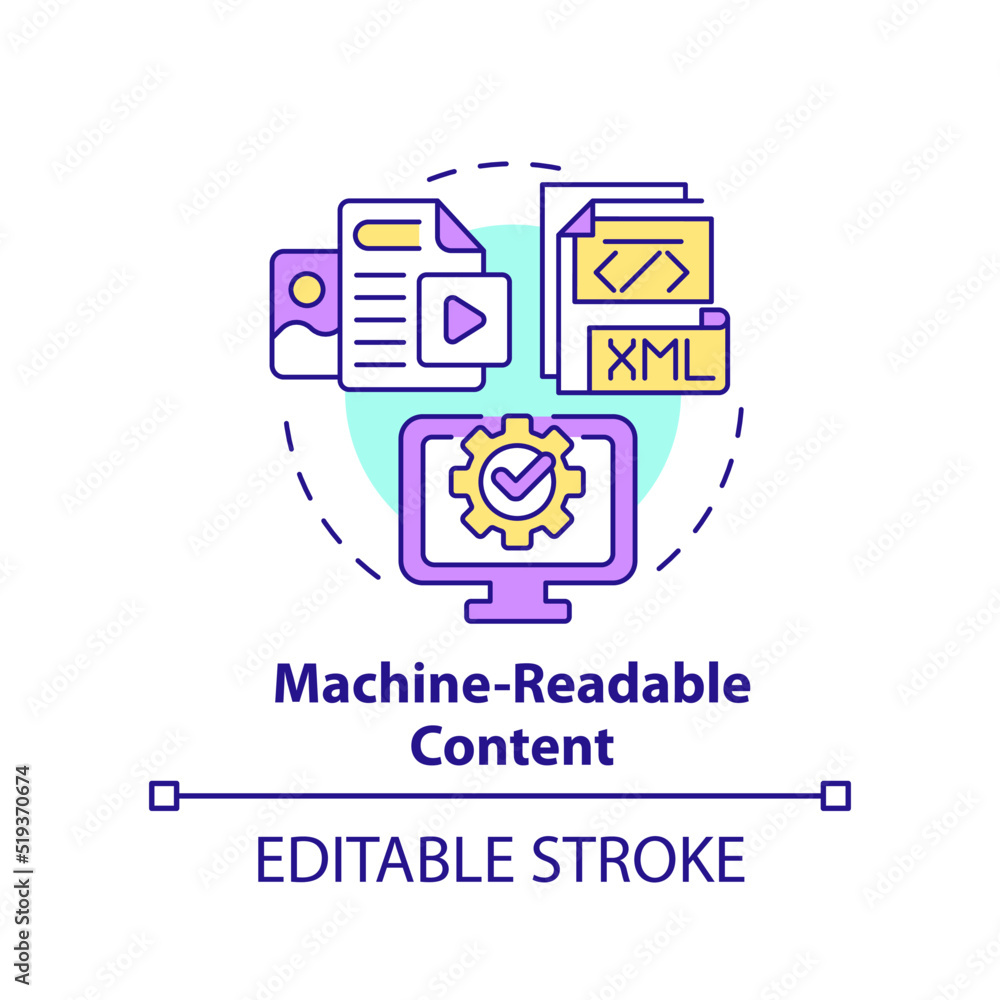Poster Machine readable content concept icon. Computer processing. Key imperative abstract idea thin line illustration. Isolated outline drawing. Editable stroke. Arial, Myriad Pro-Bold fonts used