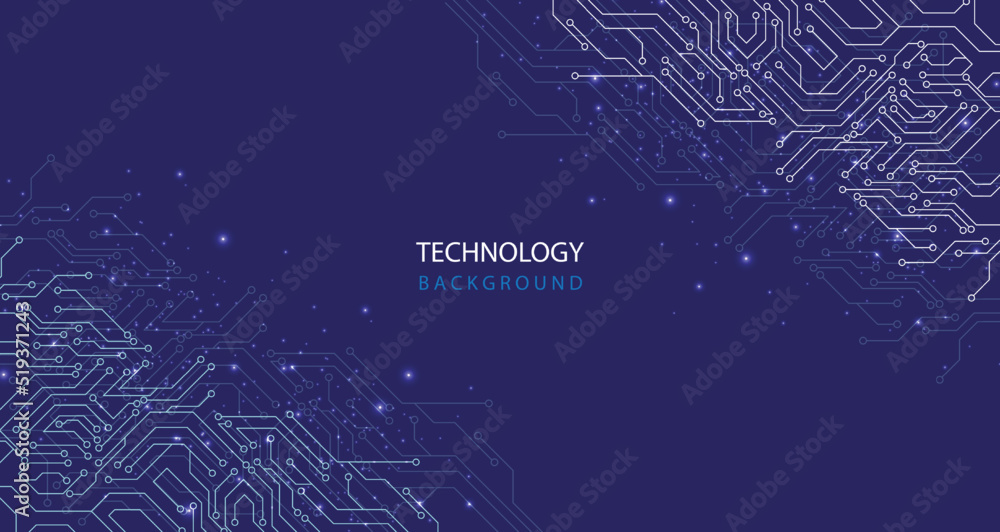 Aufkleber Circuit electrical Technology on blue background. High tech circuit board connector system.Vector illustration.