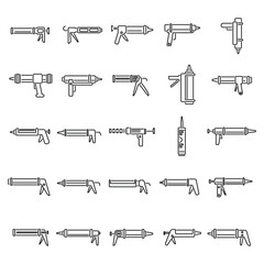 Silicone caulk gun icons set outline vector. Adhesive builder