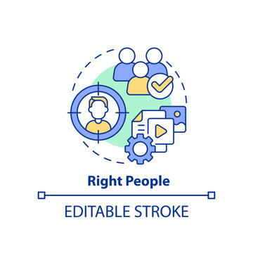 Right people concept icon. Focus on audience. Marketing strategy. Content tip abstract idea thin line illustration. Isolated outline drawing. Editable stroke. Arial, Myriad Pro-Bold fonts used