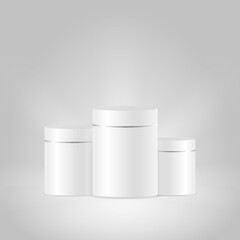 3d podium platform cylinders with silver line border stand realistic white pedestal geometric shape