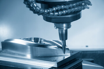 The machining center finish cut the mold part by barrel tool.