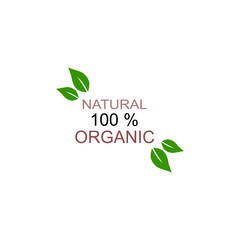 Natural 100 % Organic Label isolated on White