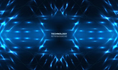 Abstract digital technology background with blue lines and light rays effect. Ai tech futuristic virtual reality cyberspace background. Vector illustration