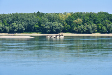 Part of sunken German vessels during World War II in Danube near Prahovo, Serbia