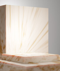 Empty cream marble podium. Pedestal platform - 519372808