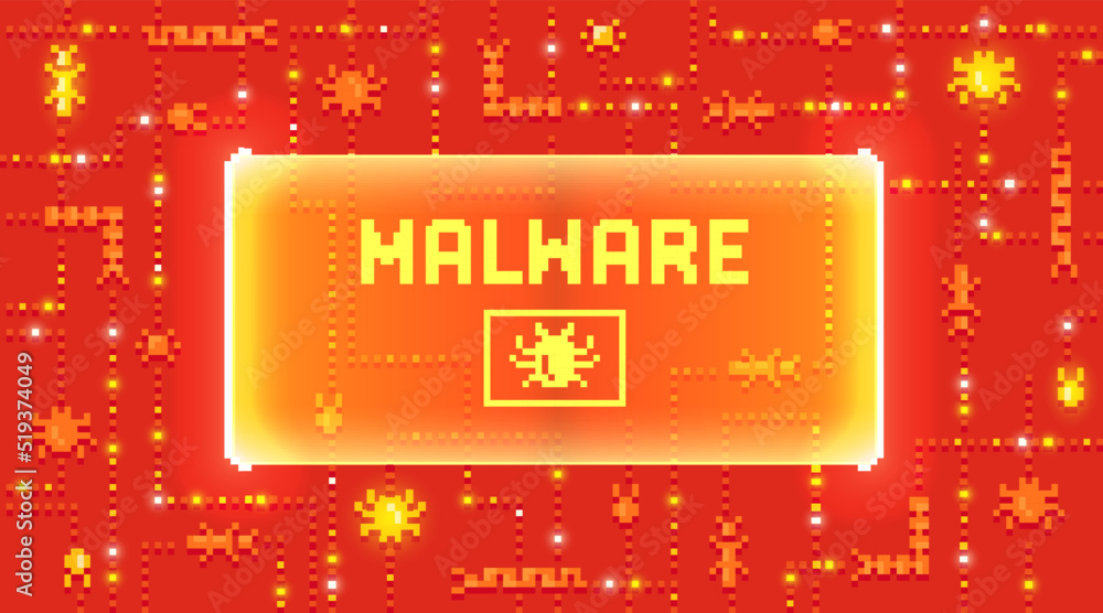 Poster web banner with phrase malware. concept of cyber attack, hacking or spyware