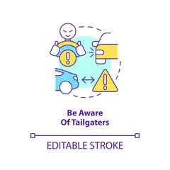 Be aware of tailgaters concept icon. Driving safety for commercial drivers abstract idea thin line illustration. Isolated outline drawing. Editable stroke. Arial, Myriad Pro-Bold fonts used